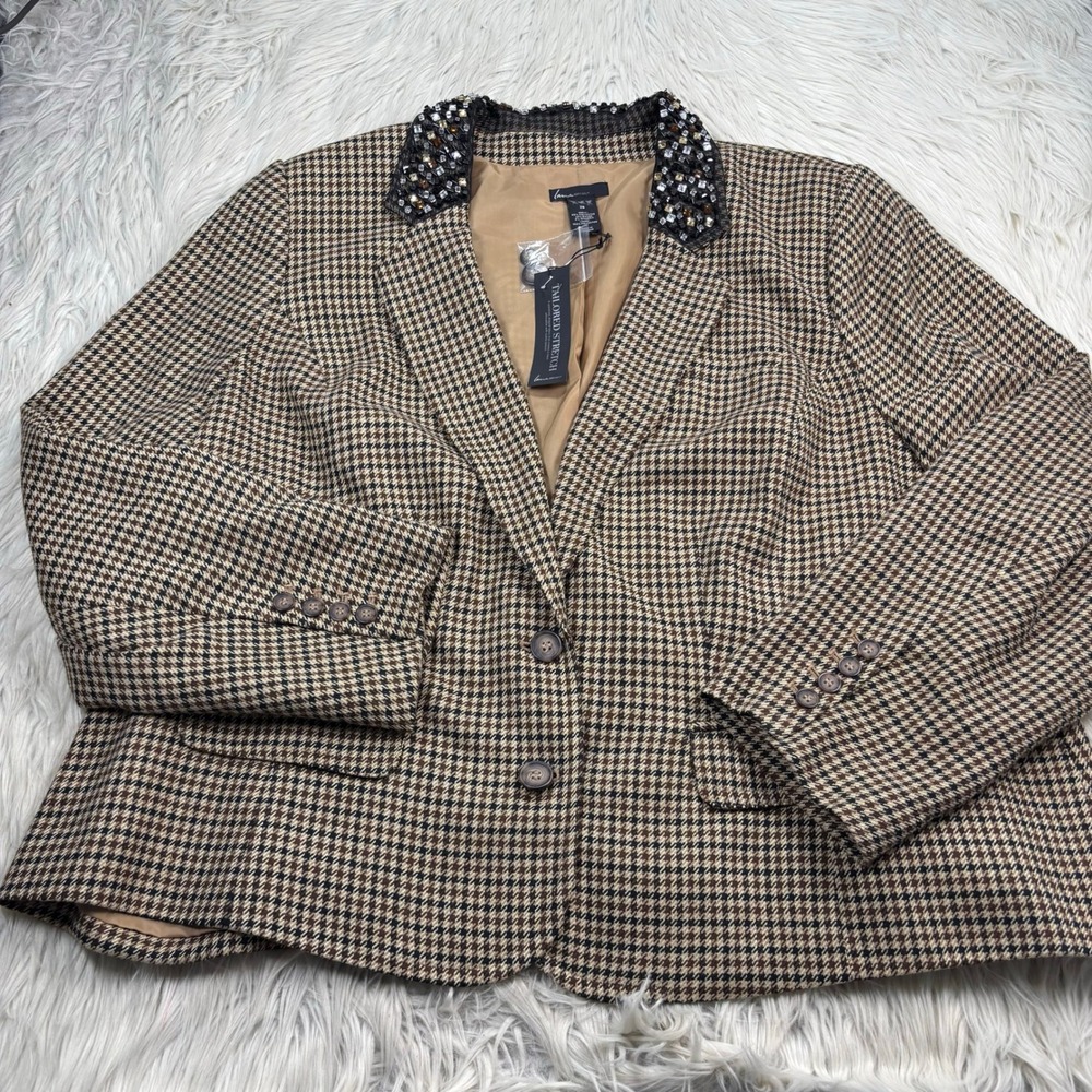 NWT Lane Bryant Women's 28 Houndstooth Beaded Collar Blazer Jacket Preppy Whimsy